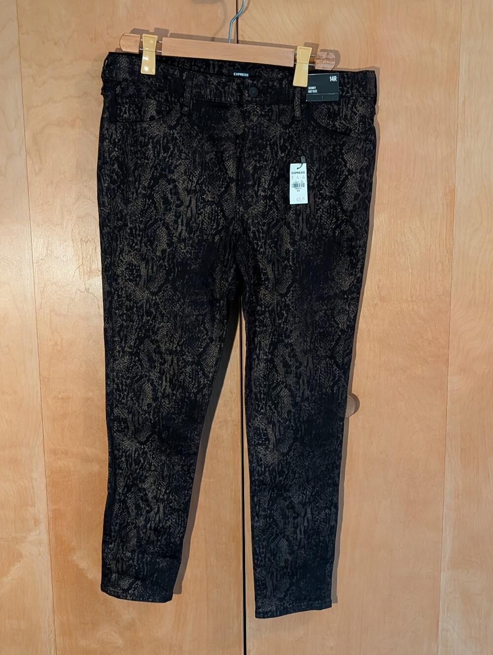 Express Black Snake-Print Skinny Jeans
